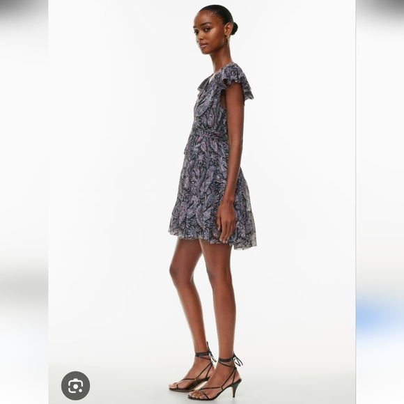 $158 Aritzia Little Moon Black and Purple Paisley Dress with Belt - Picture 2 of 11
